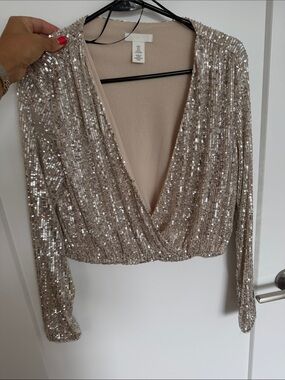 H&M Champagne Sequin Wrap Crop Top